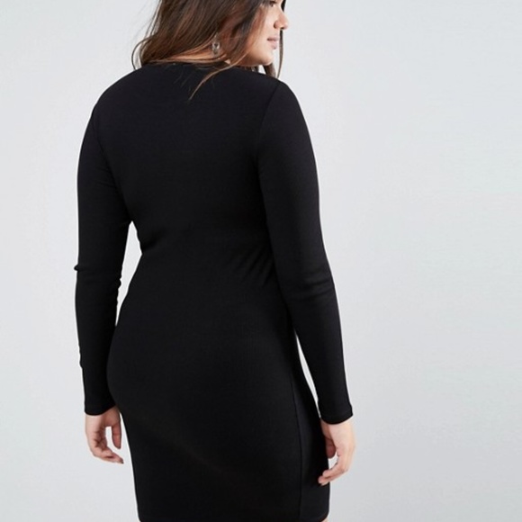 ASOS Curve Mini Bodycon Dress in Rib Long Sleeves - Picture 2 of 4